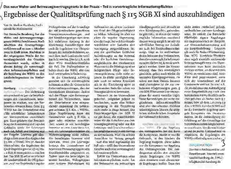 Vorschauseite 1: Ergebnisse der Qualitätsprüfung nach § 115 SGB XI sind auszuhändigen
