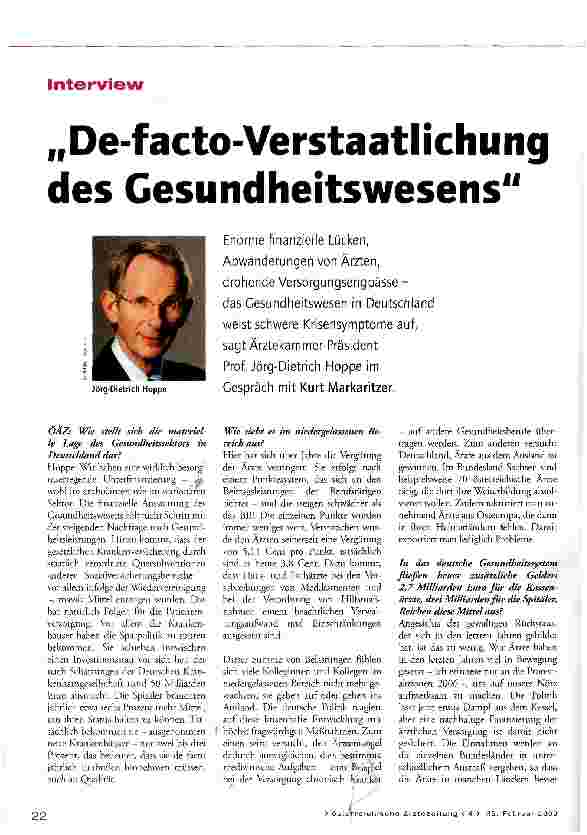 Vorschauseite 1: De-facto-Verstaatlichung des Gesundheitswesens