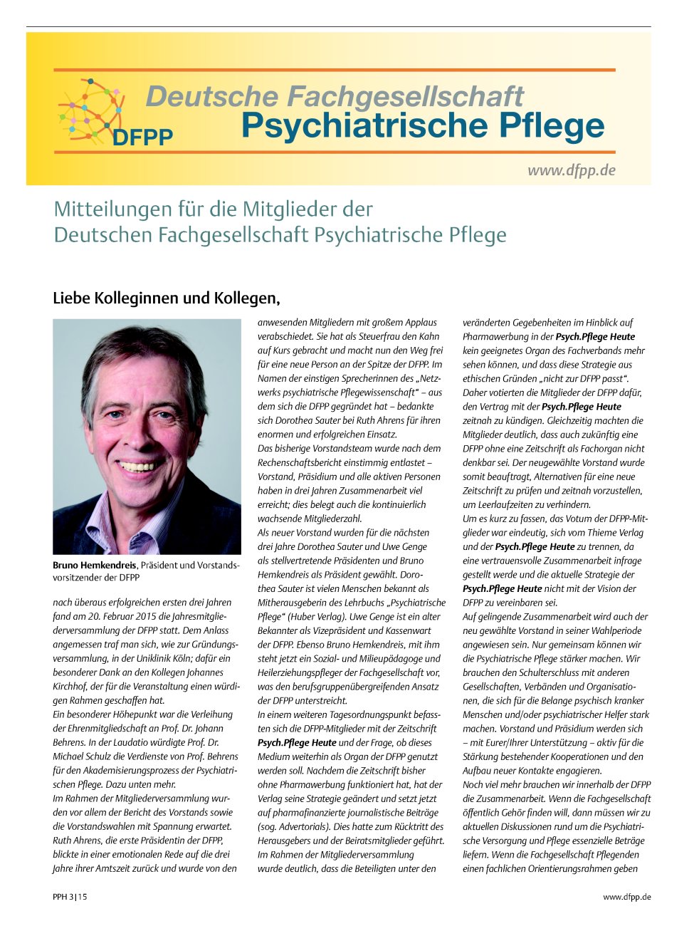Vorschauseite 1: Mitteilungen für die Mitglieder der Deutschen Fachgesellschaft Psychiatrische Pflege
