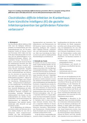 Vorschauseite 1: Clostridioides-difficile-Infektion im Krankenhaus: Kann künstliche Intelligenz (KI) die gezielte Infektionsprävention bei gefährdeten Patienten verbessern?