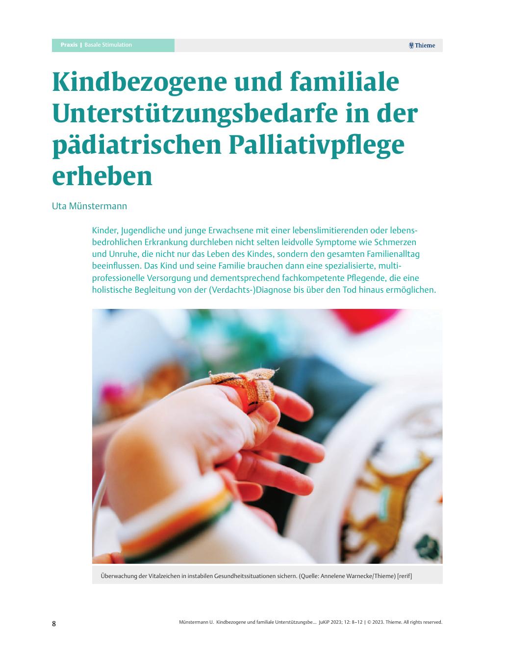 Vorschauseite 1: Kindbezogene und familiäre Unterstützungsbedarfe in der pädiatrischen Palliativpflege erheben