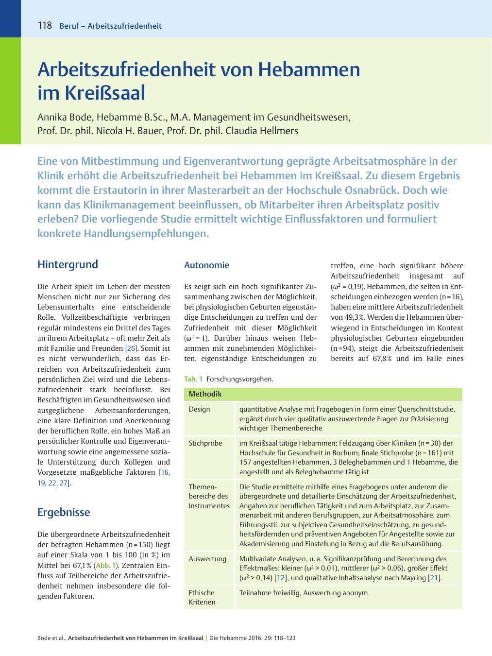 Vorschauseite 1: Arbeitszufriedenheit von Hebammen im Kreißsaal
