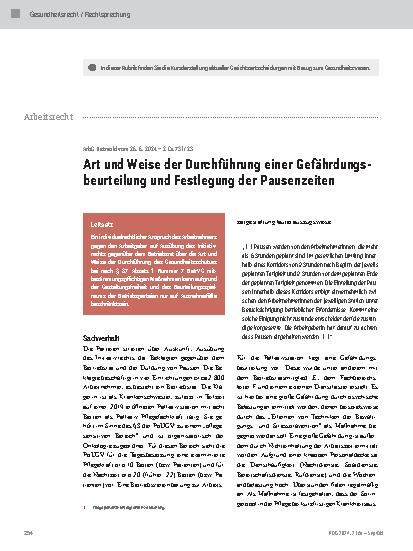 Vorschauseite 1: Art und Weise der Durchführung einer Gefährdungsbeurteilung und Festlegung der Pausenzeiten