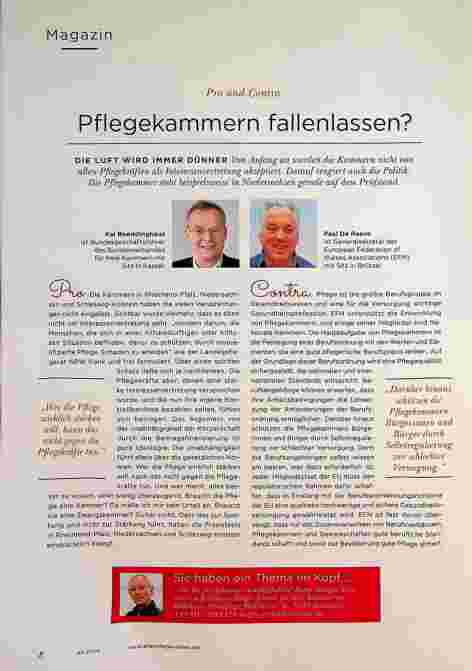 Vorschauseite 1: Pflegekammern fallenlassen? The text is already correctly spelled.