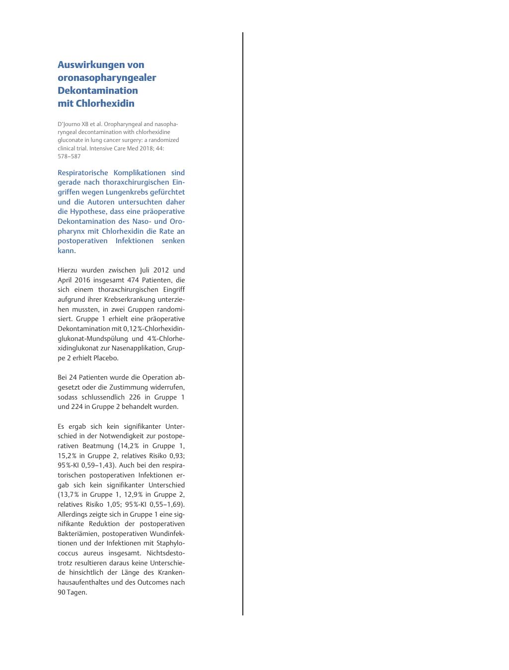 Vorschauseite 1: Auswirkungen von oronasopharyngealer Dekontamination mit Chlorhexidin