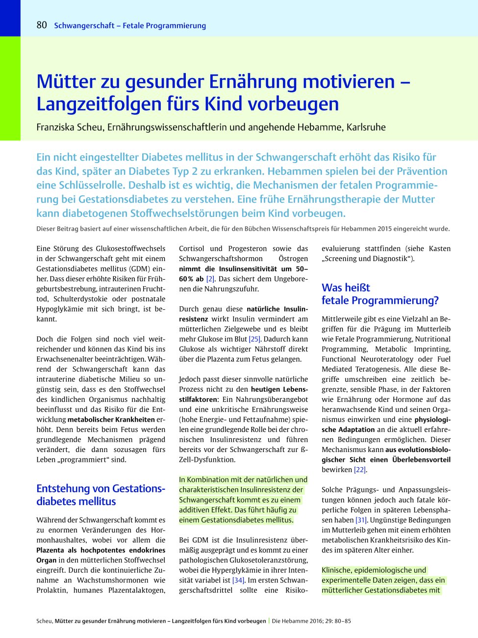 Vorschauseite 1: Mütter zu gesunder Ernährung motivieren – Langzeitfolgen fürs Kind vorbeugen