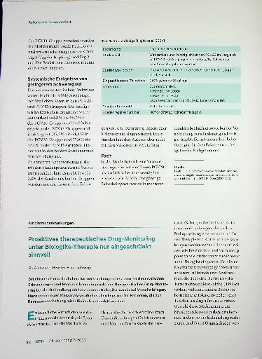 Vorschauseite 1: Proaktives therapeutisches Drug-Monitoring unter Biologika-Therapie nur eingeschränkt sinnvoll
