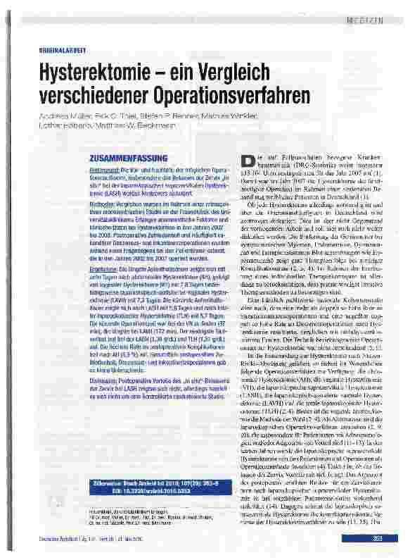 Vorschauseite 1: Hysterektomie - ein Vergleich verschiedener Operationsverfahren