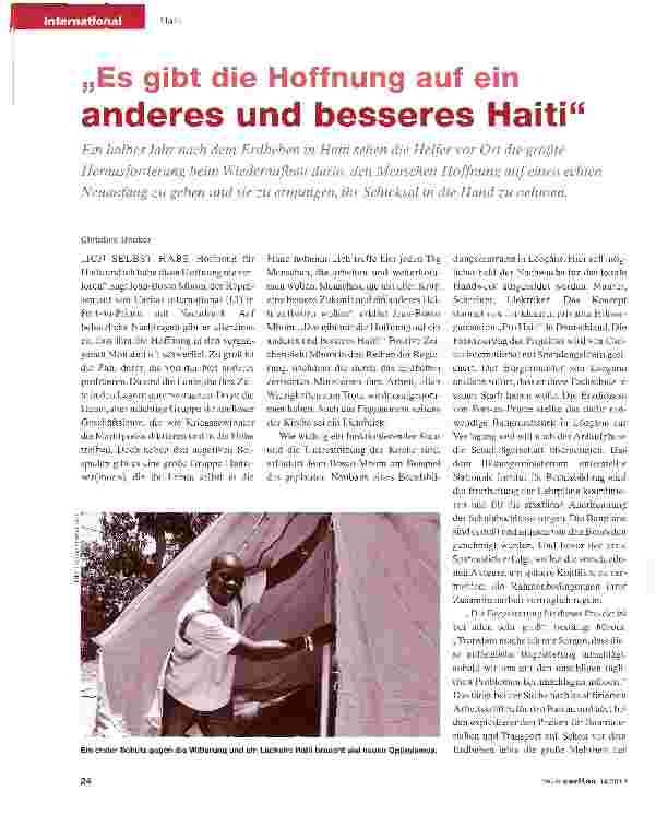 Vorschauseite 1: „Es gibt die Hoffnung auf ein anderes und besseres Haiti