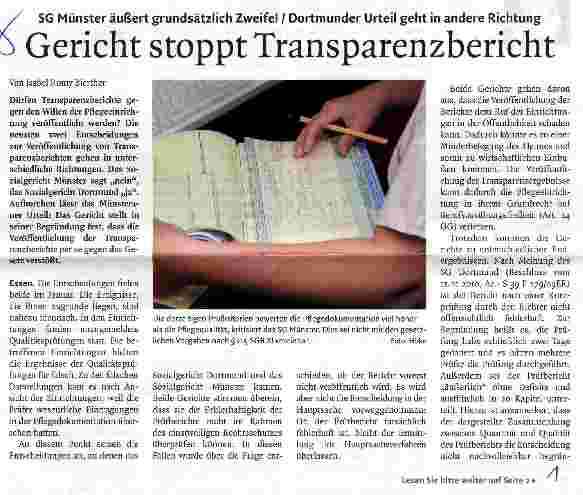 Vorschauseite 1: Gericht stoppt Transparenzbericht
