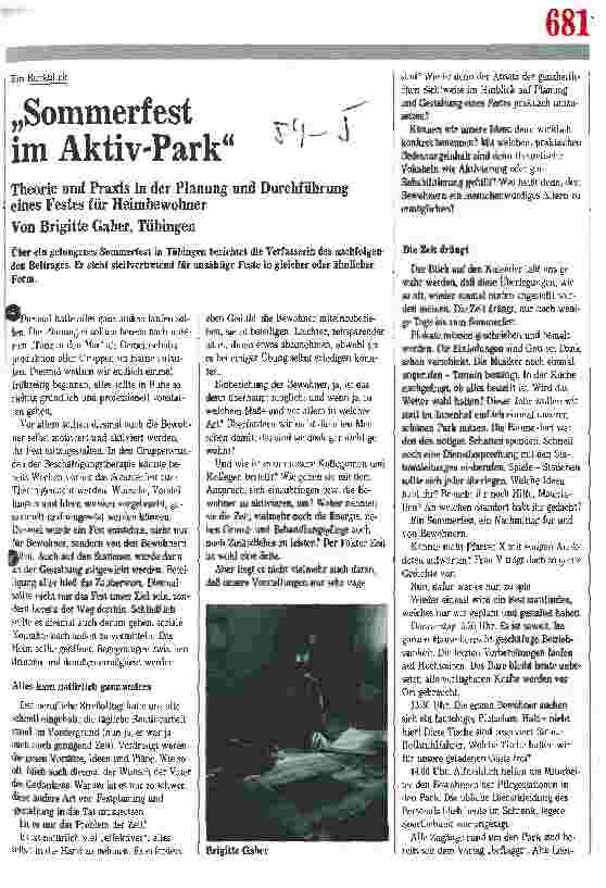 Vorschauseite 1: Sommerfest im Aktiv-Park Theorie und Praxis in der Planung und Durchführung eines Festes