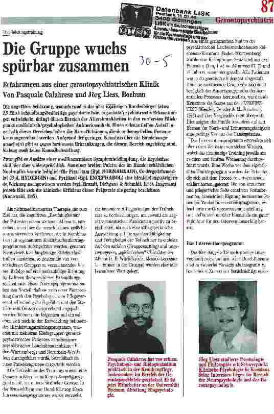 Vorschauseite 1: Die Gruppe wuchs spürbar zusammen Erfahrungen aus einer gerontopsychiatrischen Klinik