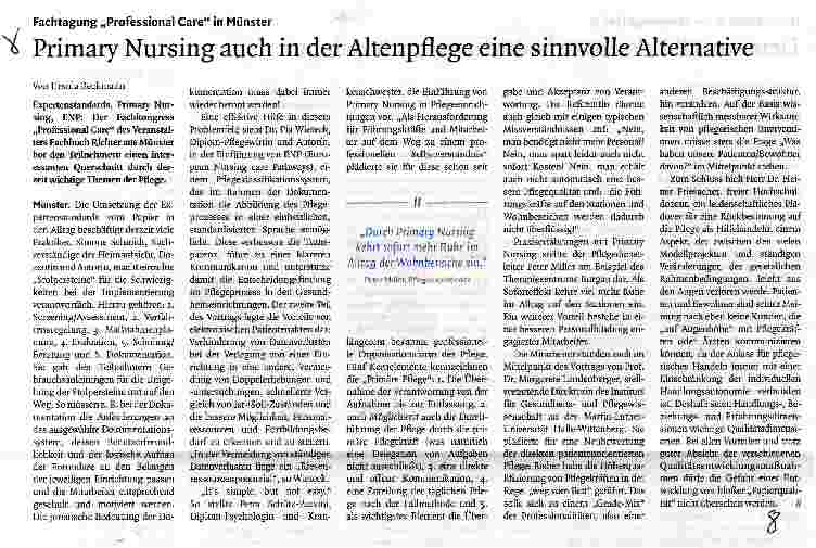 Vorschauseite 1: Primary Nursing auch in der Altenpflege eine sinnvolle Alternative