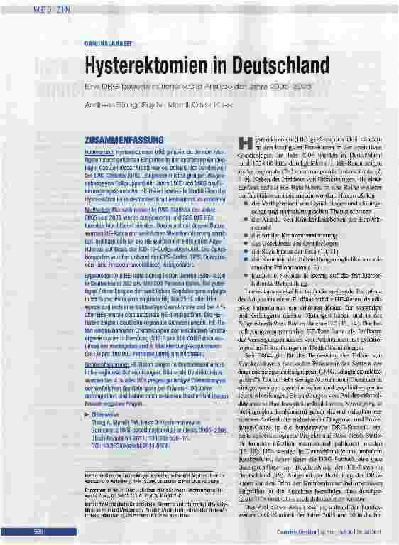 Vorschauseite 1: Hysterektomien in Deutschland