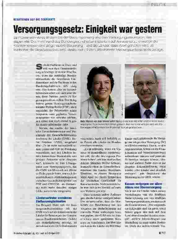 Vorschauseite 1: Versorgungsgesetz: Einigkeit war gestern