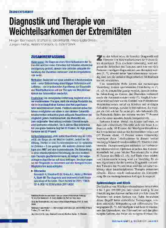 Vorschauseite 1: Diagnostik und Therapie von Weichteilsarkomen der Extremitäten