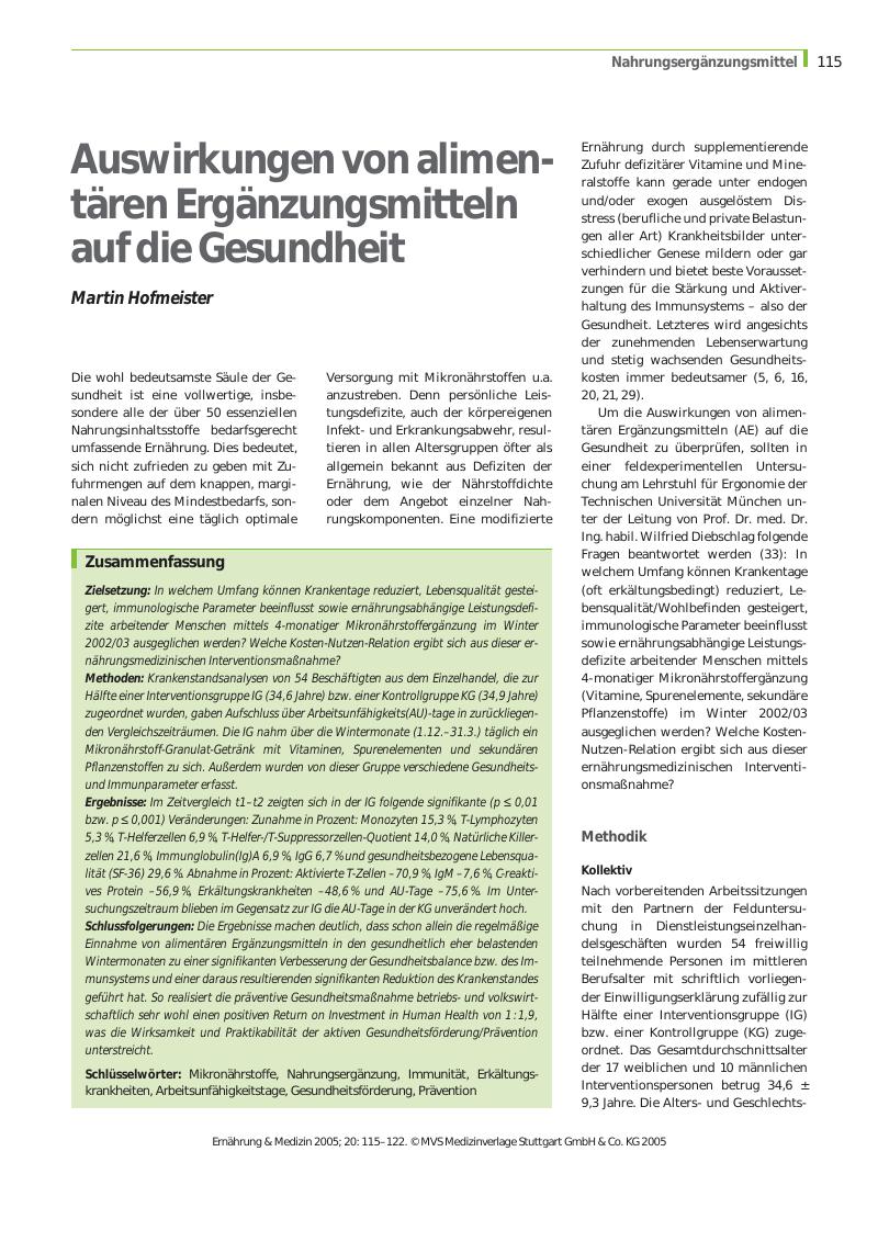 Vorschauseite 1: Auswirkungen von alimentären Ergänzungsmitteln auf die Gesundheit