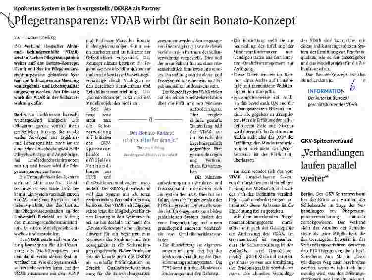 Vorschauseite 1: Pflegetransparenz: VDAB wirbt für sein Bonato-Konzept