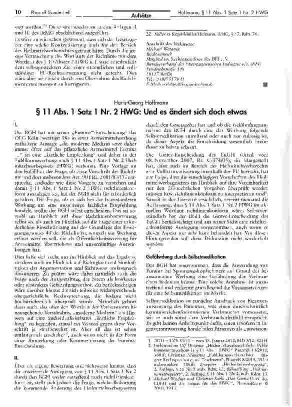 Vorschauseite 5: Richtlinienkonforme Reformierung des § 10 Abs. 2 HWG mit dem zweiten Gesetz zur Änderung arzneimittelrechtlicher und anderer Vorschriften (sog. 16. AMG-Novelle)?