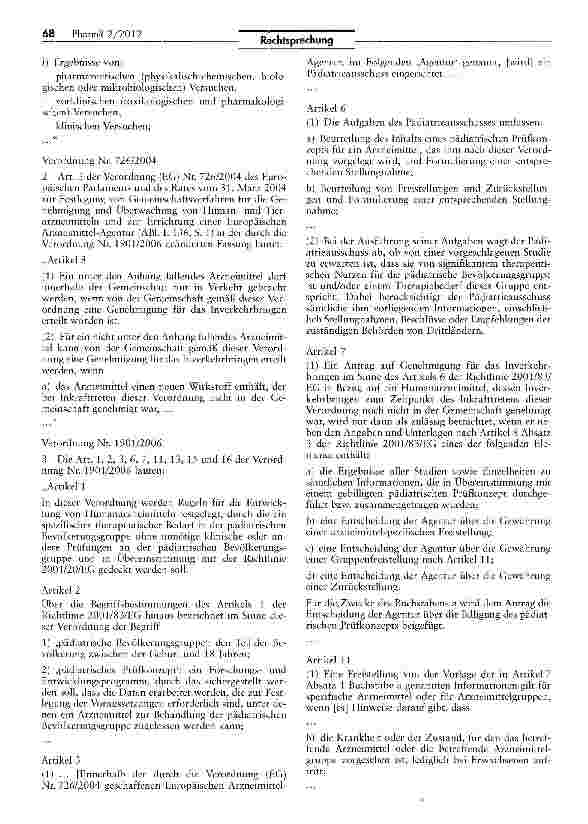 Vorschauseite 2: Arzneimittelgenehmigung - Freistellung von der Vorlage der Ergebnisse eines pädiatrischen Prüfkonzepts VO (EG) Nr. 1901/2006 Art. 2