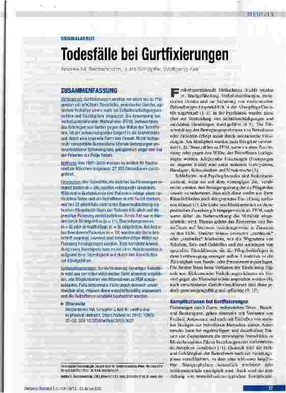 Vorschauseite 1: Todesfälle bei Gurtfixierungen