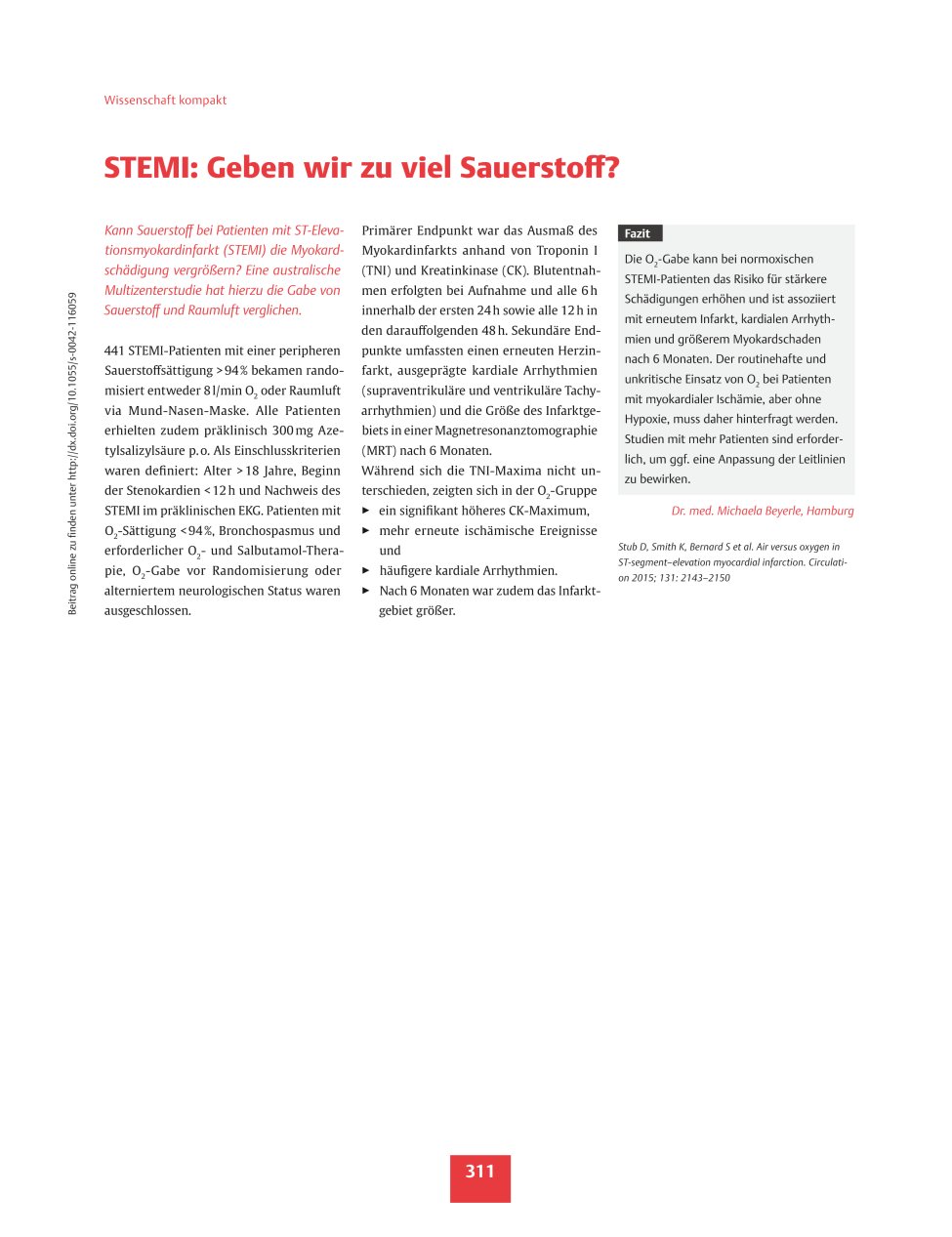 Vorschauseite 1: STEMI: Geben wir zu viel Sauerstoff?
