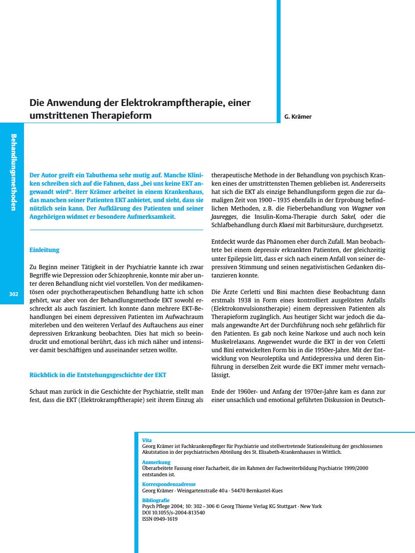 Vorschauseite 1: Die Anwendung der Elektrokrampftherapie, einer umstrittenen Therapieform