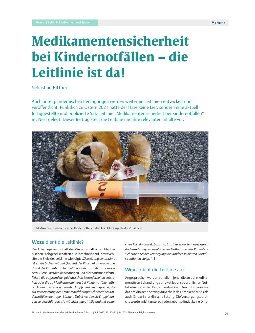 Vorschauseite 1: Medikamentensicherheit bei Kinder-Notfällen – die Leitlinie ist da!