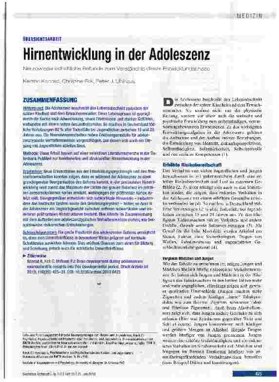 Vorschauseite 1: Hirnentwicklung in der Adoleszenz
