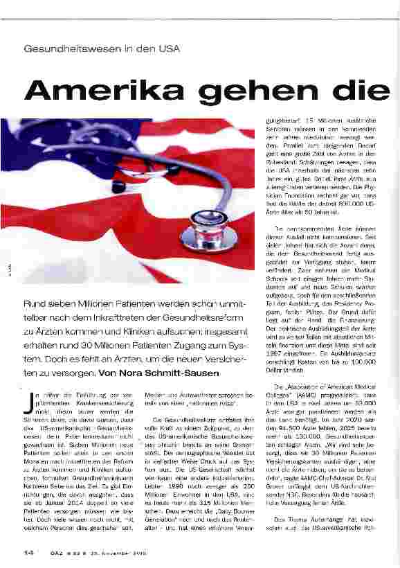 Vorschauseite 1: Amerika gehen die Ärzte aus