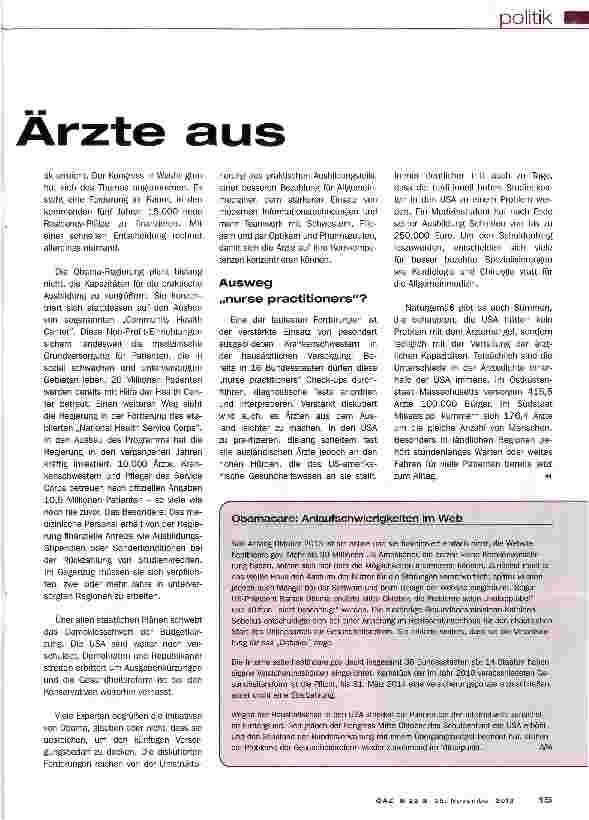 Vorschauseite 2: Amerika gehen die Ärzte aus