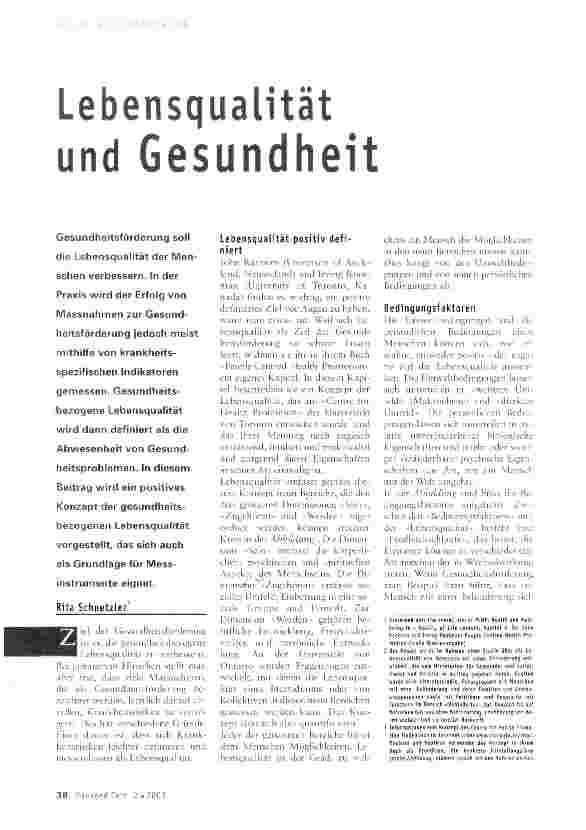 Vorschauseite 1: Lebensqualität und Gesundheit