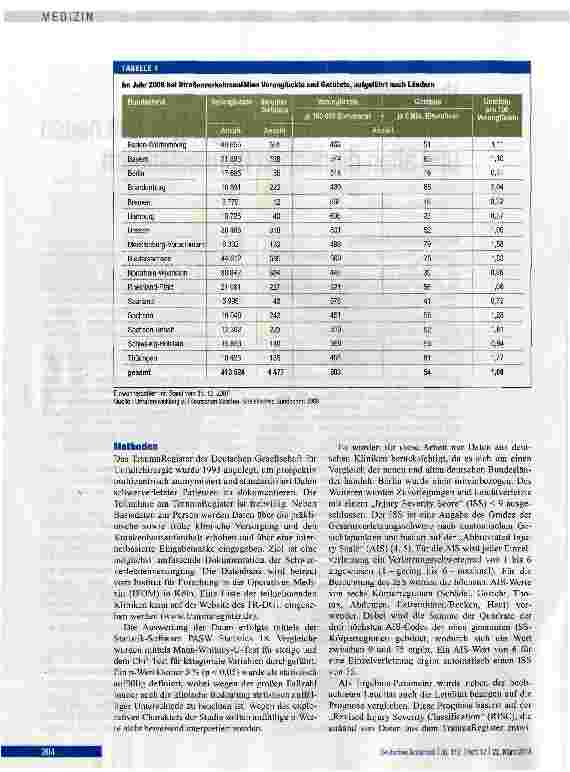 Vorschauseite 2: Vergleich der Schwerverletztenversorgung in den neuen und alten deutschen Bundesländern