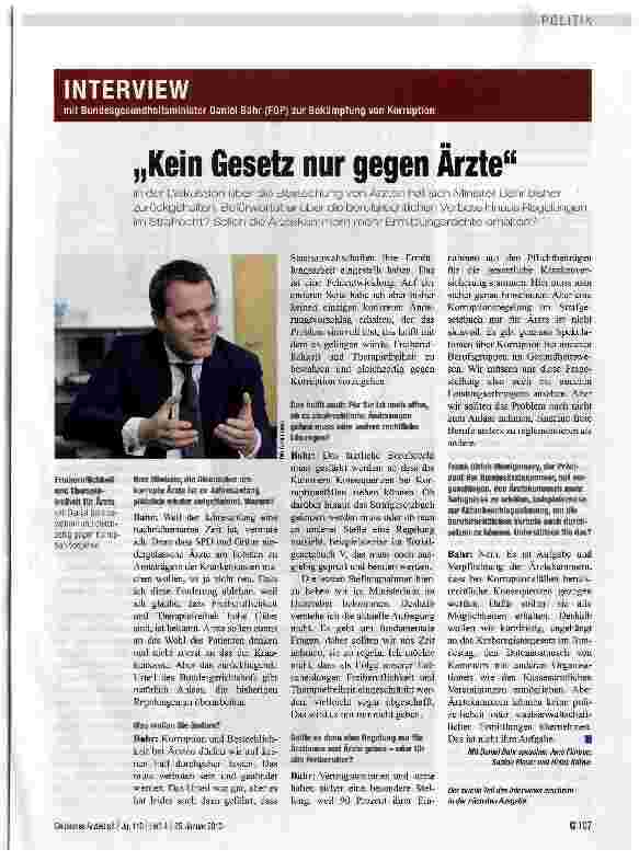Vorschauseite 1: „Kein Gesetz nur gegen Ärzte