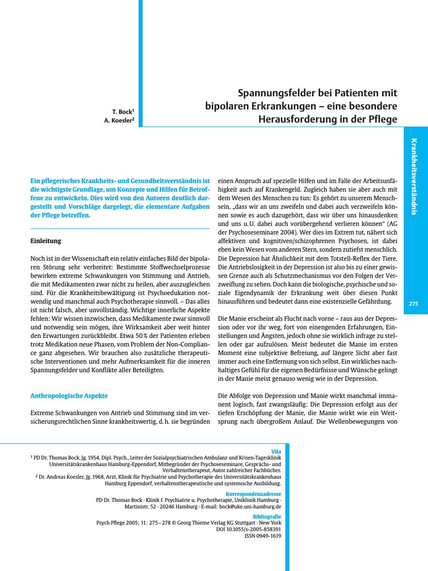 Vorschauseite 1: Spannungsfelder bei Patienten mit bipolaren Erkrankungen - eine besondere Herausforderung in der Pflege