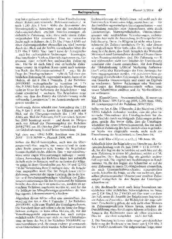 Vorschauseite 2: Erstgenehmigung für Arzneimittel und weitere Genehmigungen bei Änderungen und Erweiterungen RL 2001/83/EG Art. 6 I; AMG § 25 IX S. 3; GG Art. 12, 14; VwGO $ 124 II Nr. 1, 2, 3