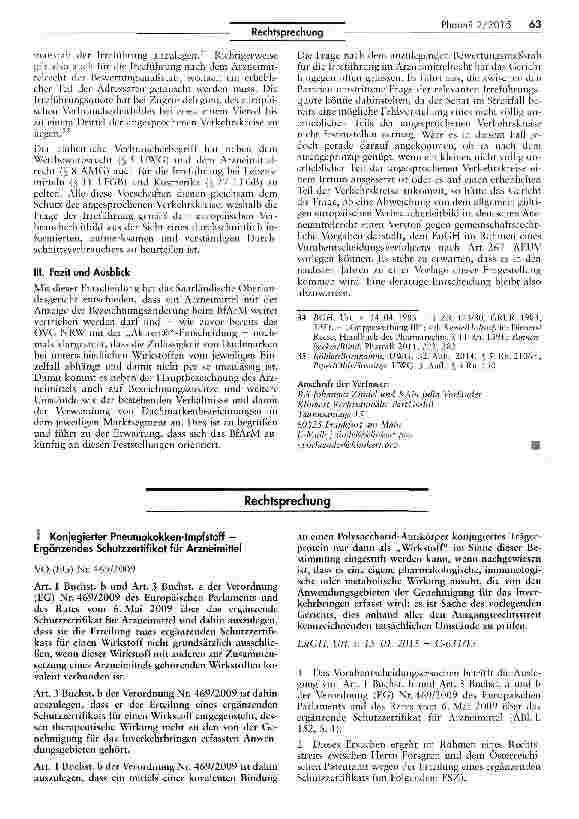 Vorschauseite 1: Konjugierter Pneumokokken-Impfstoff — Ergänzendes Schutzzertifikat für ArzneimittelVO (EG) Nr. 469/2009