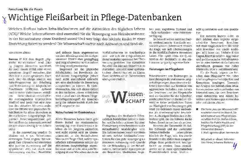 Vorschauseite 1: Wichtige Fleißarbeit in Pflege-Datenbanken