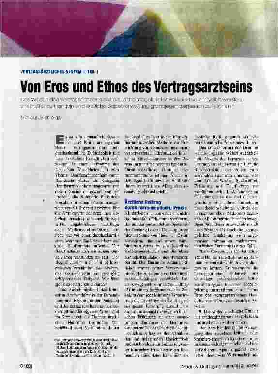 Vorschauseite 1: VERTRAGSÄRZTLICHES SYSTEM - TEIL I Von Eros und Ethos des Vertragsarztseins