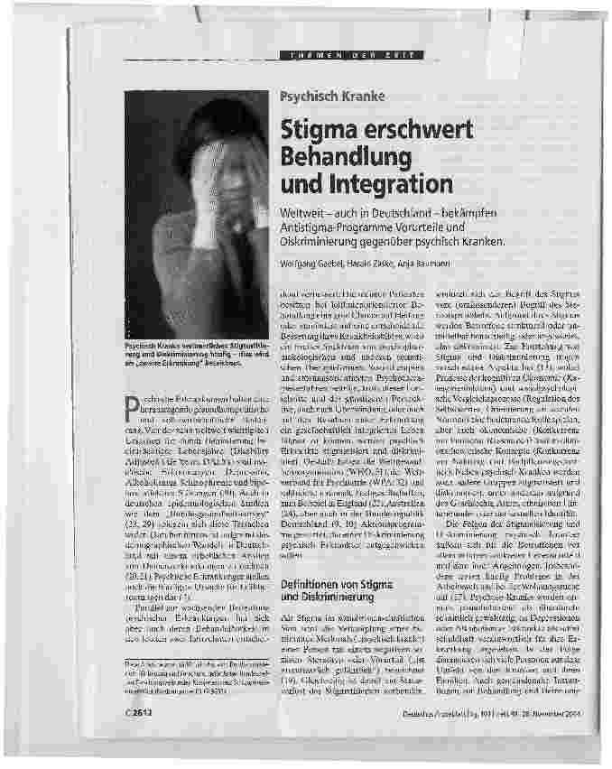 Vorschauseite 1: Psychisch Kranke. Stigma erschwert Behandlung und Integration