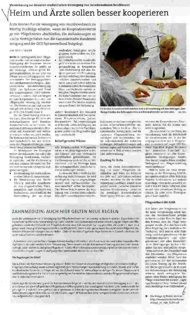 Vorschauseite 1: Heim und Ärzte sollen besser kooperieren