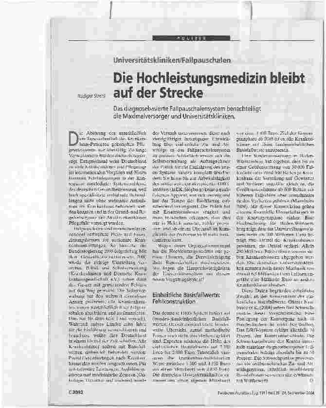Vorschauseite 1: Die Hochleistungsmedizin bleibt auf der Strecke