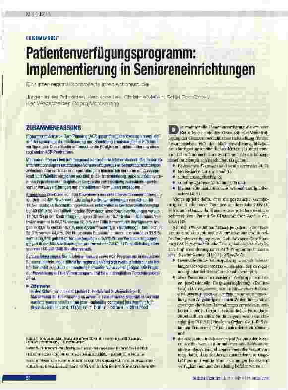 Vorschauseite 1: Patientenverfügungsprogramm: Implementierung in Senioreneinrichtungen
