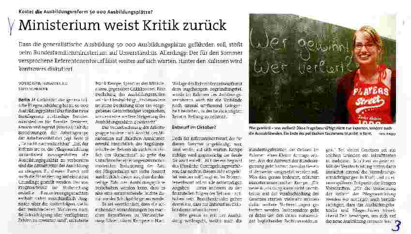 Vorschauseite 1: Kostet die Ausbildungsreform 50 000 Ausbildungsplätze? Ministerium weist Kritik zurück