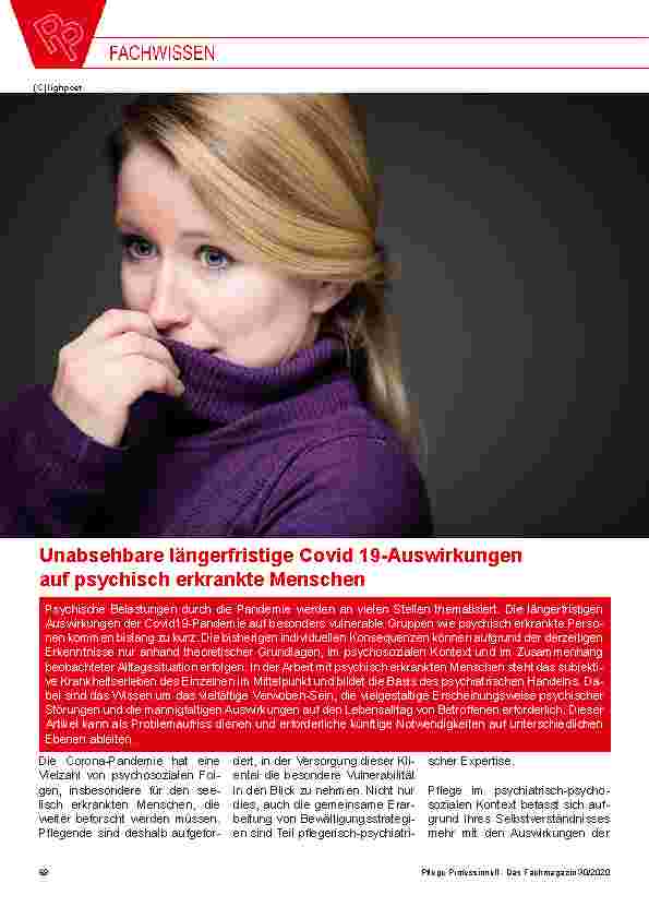 Vorschauseite 1: Unabsehbare langfristige Covid-19-Auswirkungen auf psychisch erkrankte Menschen