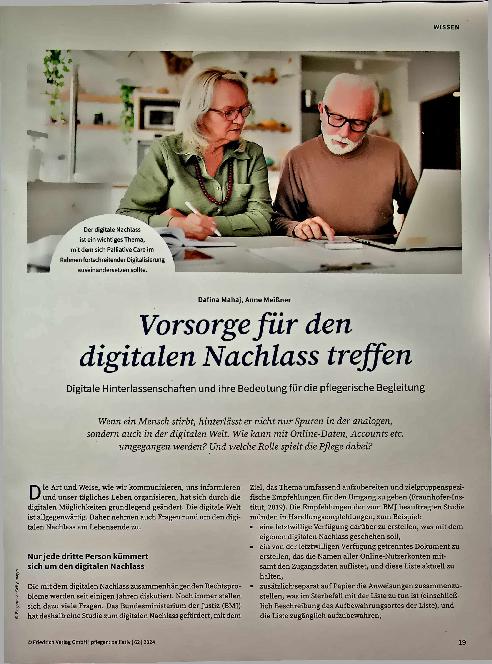 Vorschauseite 1: Vorsorge für den digitalen Nachlass treffen. Digitale Hinterlassenschaften und ihre Bedeutung für die pflegerische Begleitung.