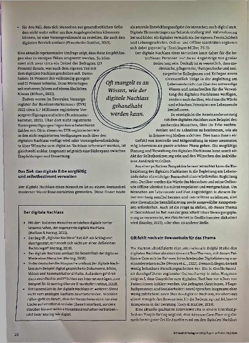 Vorschauseite 2: Vorsorge für den digitalen Nachlass treffen. Digitale Hinterlassenschaften und ihre Bedeutung für die pflegerische Begleitung.