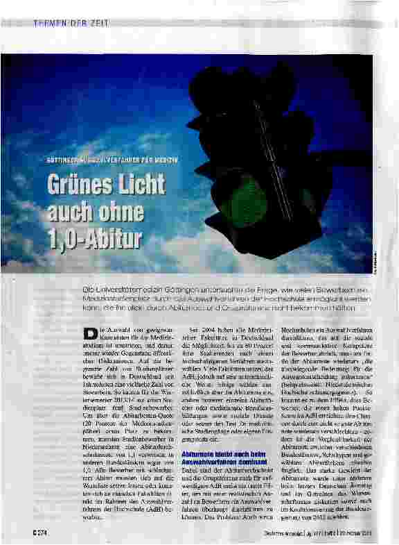 Vorschauseite 1: Grünes Licht auch ohne 1,0-Abitur