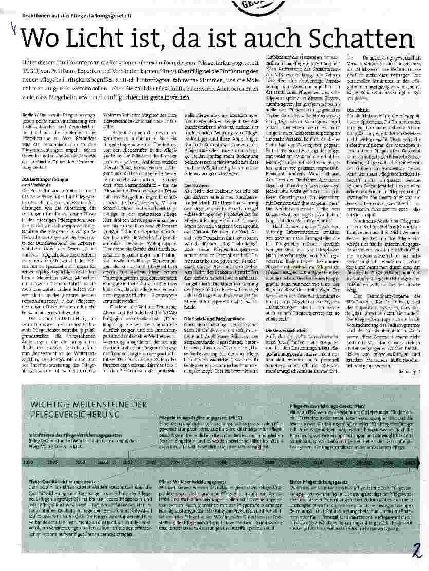 Vorschauseite 1: Reaktionen auf das Pflegestärkungsgesetz II Wo Licht ist, da ist auch Schatten