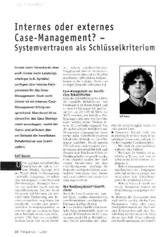 Vorschauseite 1: Internes oder externes Case-Management? - Systemvertrauen als Schlüsselkriterium